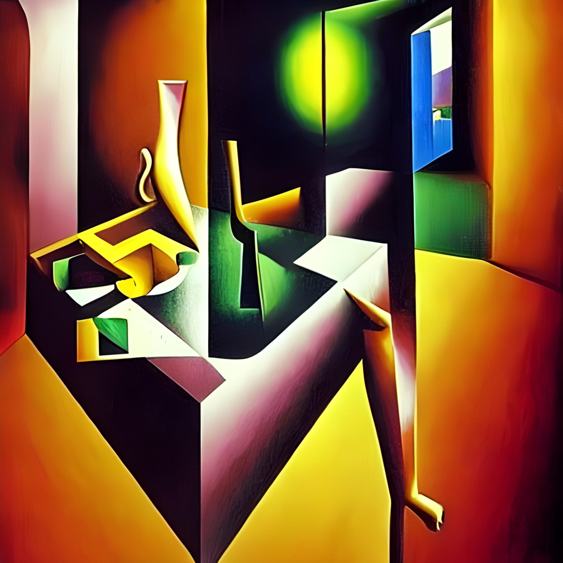 Two-Legged Reception Desk - SG 103. Fine Art Print. SN Geometrism Collection. Monolithic Abstraction, Geometric Gravity, First-Generation Digital Genesis, Fine Art.