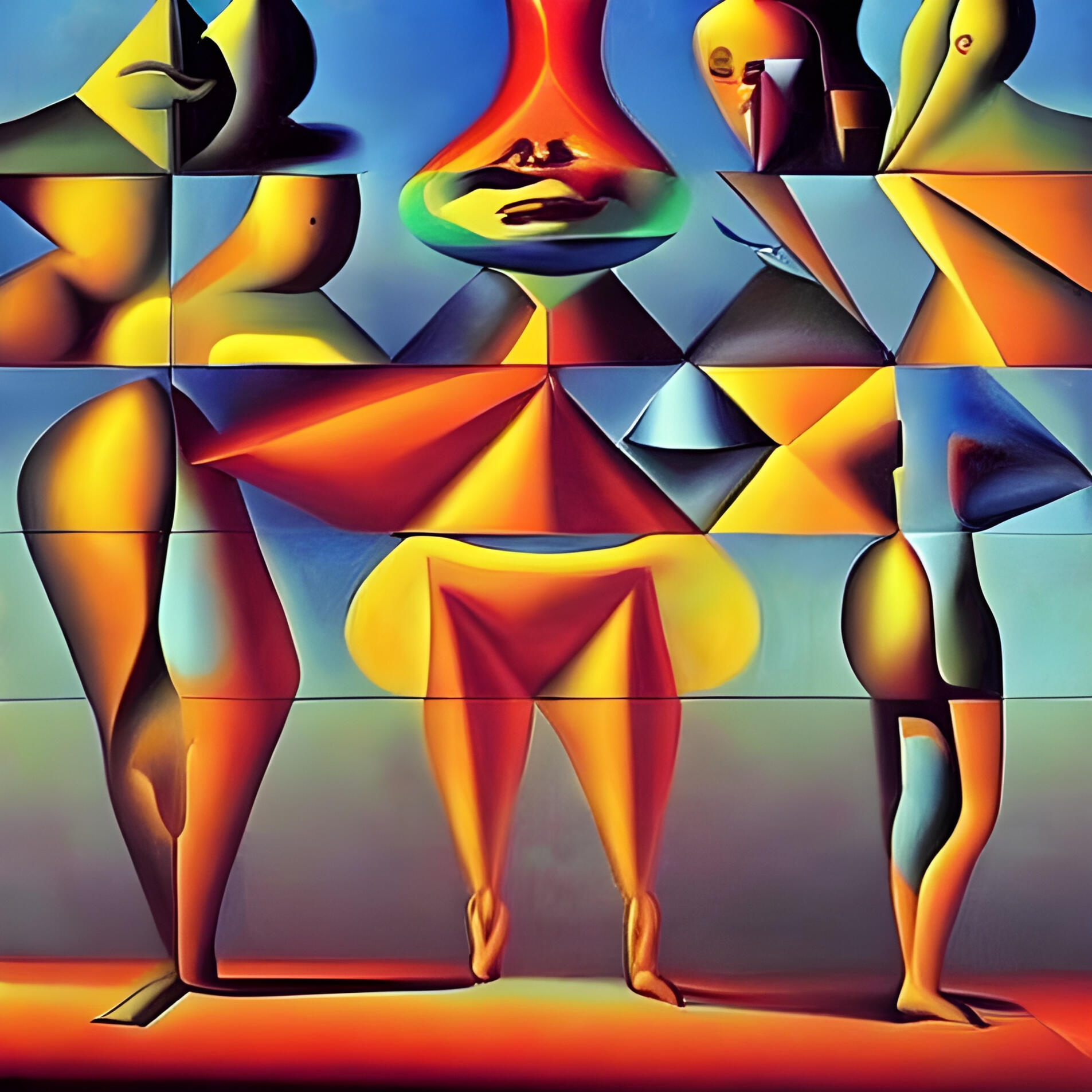 The Three Fat Dancing Ladies - SG 102. Fine Art Print. SN Geometrism Collection. Prismatic Geometry, Light and Form Study, Generative Art Integrity, Archival Museum Print.